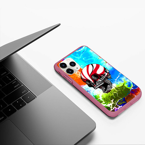 Чехол iPhone 11 Pro матовый Крутой череп - Авангард / 3D-Малиновый – фото 3