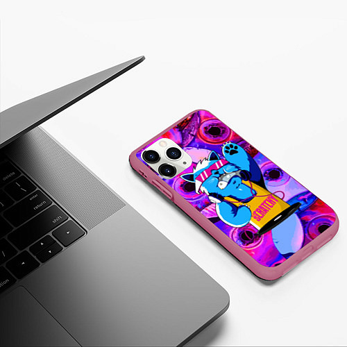 Чехол iPhone 11 Pro матовый DJ Scratchy in pink glasses / 3D-Малиновый – фото 3