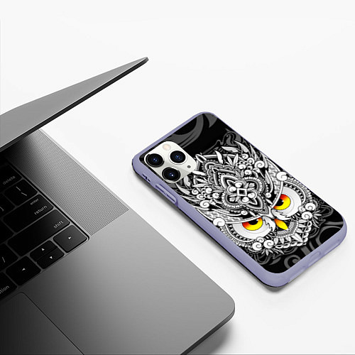 Чехол iPhone 11 Pro матовый Сова с золотыми глазами / 3D-Светло-сиреневый – фото 3