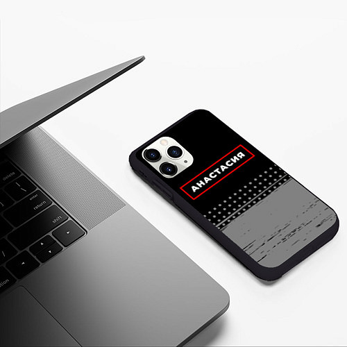 Чехол iPhone 11 Pro матовый Анастасия - в красной рамке на темном / 3D-Черный – фото 3