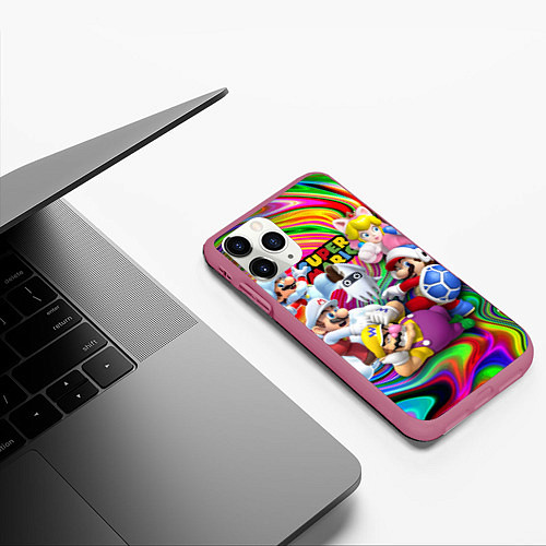 Чехол iPhone 11 Pro матовый Super Mario - Gaming aesthetics - Collage / 3D-Малиновый – фото 3