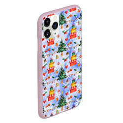 Чехол iPhone 11 Pro матовый Новый год - елки и подарки, цвет: 3D-розовый — фото 2