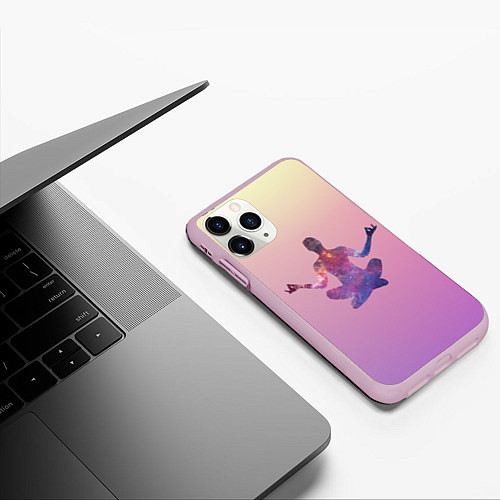 Чехол iPhone 11 Pro матовый Поза лотоса в йоге / 3D-Розовый – фото 3