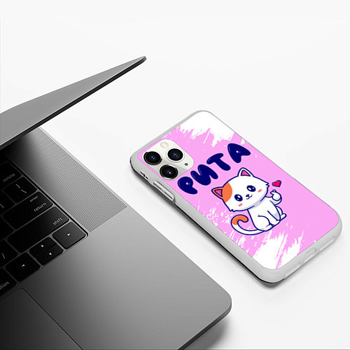 Чехол iPhone 11 Pro матовый Рита кошечка с сердечком / 3D-Белый – фото 3