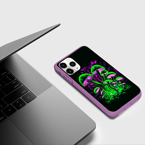 Чехол iPhone 11 Pro матовый Фантастические кислотные грибы / 3D-Фиолетовый – фото 3