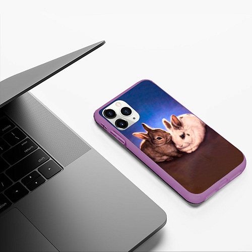 Чехол iPhone 11 Pro матовый Кроличьи нежности / 3D-Фиолетовый – фото 3