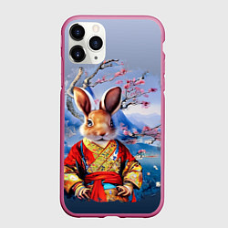 Чехол iPhone 11 Pro матовый Кролик в китайском халате, цвет: 3D-малиновый