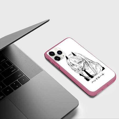Чехол iPhone 11 Pro матовый Пауэр с язычком - Человек бензопила / 3D-Малиновый – фото 3