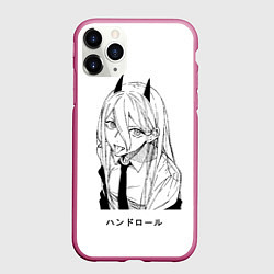 Чехол iPhone 11 Pro матовый Пауэр с язычком - Человек бензопила, цвет: 3D-малиновый