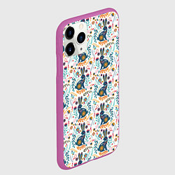 Чехол iPhone 11 Pro матовый Новогодний паттерн - Кролики и веточки, цвет: 3D-фиолетовый — фото 2
