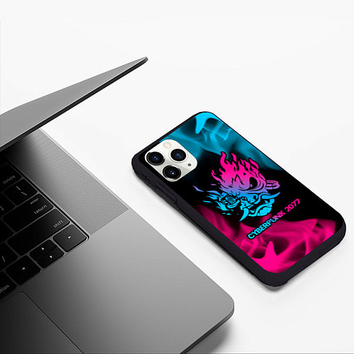 Чехол iPhone 11 Pro матовый Cyberpunk 2077 - neon gradient / 3D-Черный – фото 3