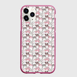 Чехол iPhone 11 Pro матовый Маленький зайчики паттерн, цвет: 3D-малиновый
