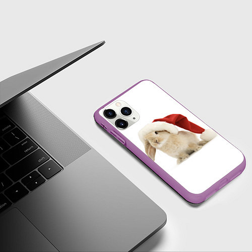 Чехол iPhone 11 Pro матовый Новогодний кролик - 2023 / 3D-Фиолетовый – фото 3
