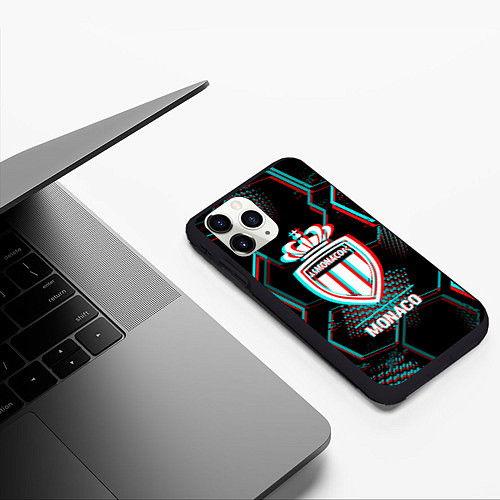 Чехол iPhone 11 Pro матовый Monaco FC в стиле glitch на темном фоне / 3D-Черный – фото 3