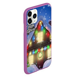 Чехол iPhone 11 Pro матовый Праздничный новогодний дом с гирляндами, цвет: 3D-фиолетовый — фото 2