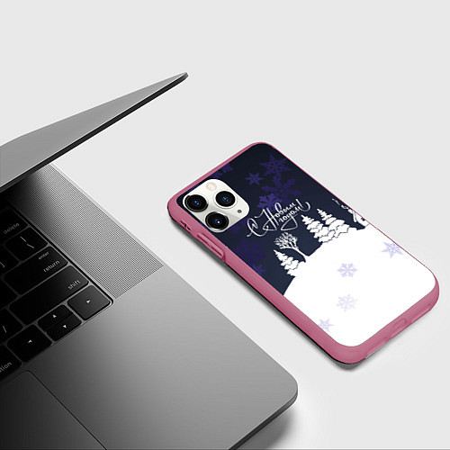 Чехол iPhone 11 Pro матовый С новым годом! минимализм / 3D-Малиновый – фото 3