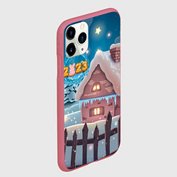 Чехол iPhone 11 Pro матовый Новогодний домик 2023, цвет: 3D-малиновый — фото 2