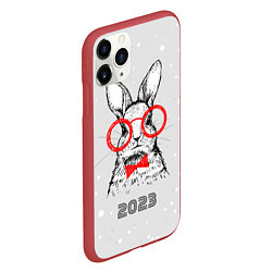 Чехол iPhone 11 Pro матовый Снегопад и кролик 2023, цвет: 3D-красный — фото 2