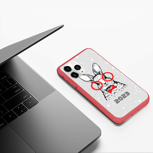 Чехол iPhone 11 Pro матовый Снегопад и кролик 2023 / 3D-Красный – фото 3