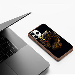 Чехол iPhone 11 Pro матовый Китайский дракон - ирезуми, цвет: 3D-коричневый — фото 2