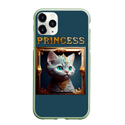 Чехол iPhone 11 Pro матовый Кошечка принцесса - картина в рамке, цвет: 3D-салатовый