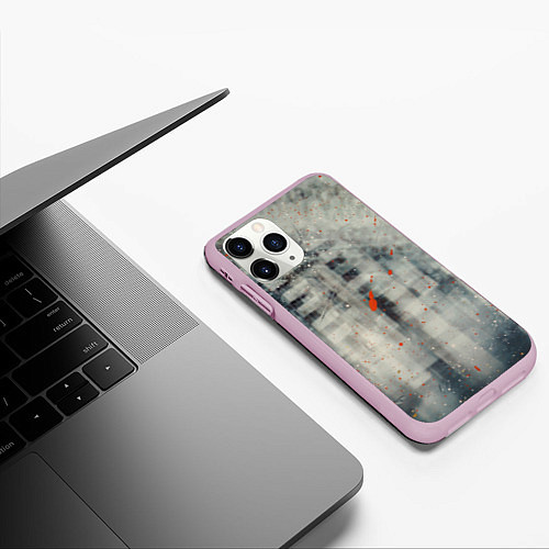 Чехол iPhone 11 Pro матовый Серый туман и оранжевые краски / 3D-Розовый – фото 3
