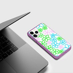 Чехол iPhone 11 Pro матовый Цветочные узоры - паттерн, цвет: 3D-фиолетовый — фото 2