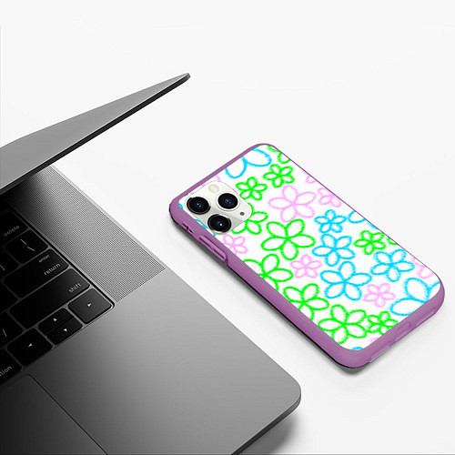 Чехол iPhone 11 Pro матовый Цветочные узоры - паттерн / 3D-Фиолетовый – фото 3