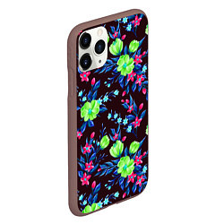Чехол iPhone 11 Pro матовый Неоновые цветы - паттерн, цвет: 3D-коричневый — фото 2