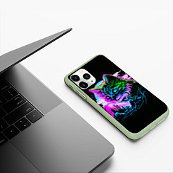 Чехол iPhone 11 Pro матовый Неоновый котёнок поп-арт, цвет: 3D-салатовый — фото 2