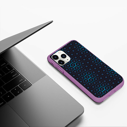 Чехол iPhone 11 Pro матовый Шестиугольная чешуя / 3D-Фиолетовый – фото 3