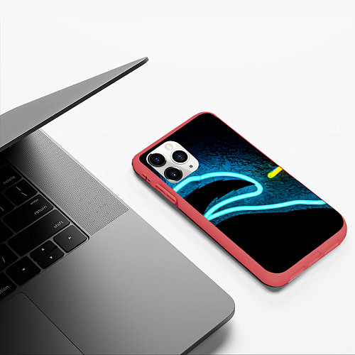 Чехол iPhone 11 Pro матовый Неоновый разлом - киберпанк броня / 3D-Красный – фото 3