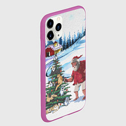 Чехол iPhone 11 Pro матовый Санта Клаус и ёлка с котами, цвет: 3D-фиолетовый — фото 2