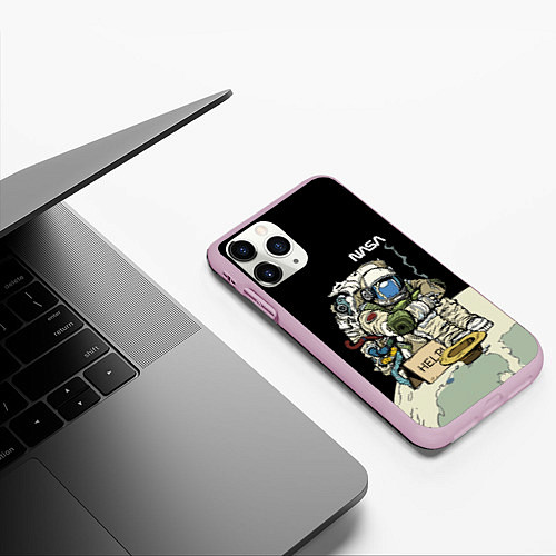 Чехол iPhone 11 Pro матовый NASA - Help! Astronaut - Joke / 3D-Розовый – фото 3