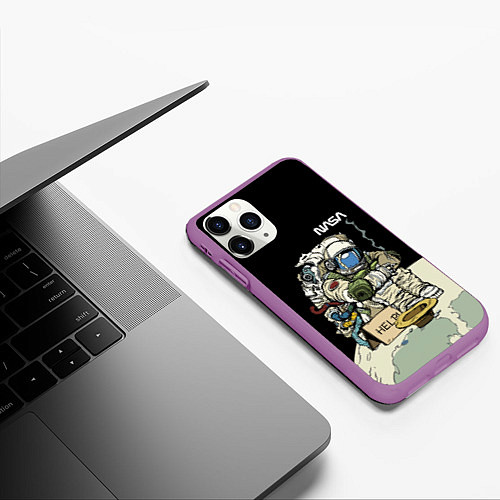 Чехол iPhone 11 Pro матовый NASA - Help! Astronaut - Joke / 3D-Фиолетовый – фото 3