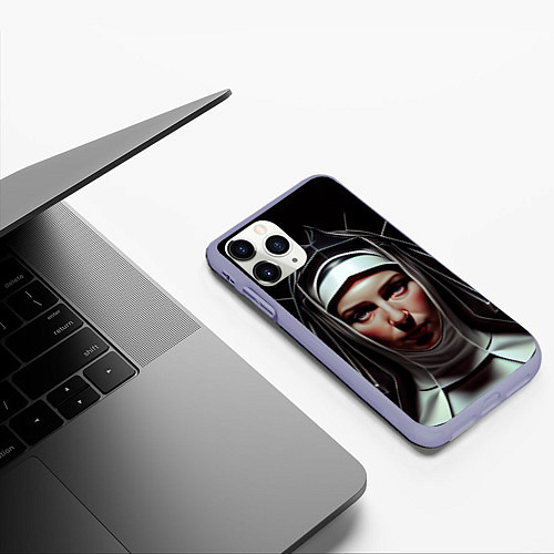 Чехол iPhone 11 Pro матовый Нейросеть: монахиня / 3D-Светло-сиреневый – фото 3