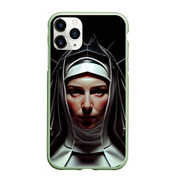 Чехол iPhone 11 Pro матовый Нейросеть: монахиня, цвет: 3D-салатовый