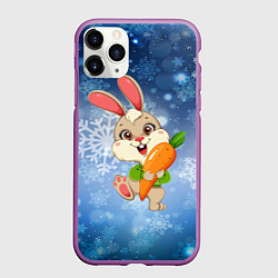Чехол iPhone 11 Pro матовый Зайчик с большой морковкой, цвет: 3D-фиолетовый
