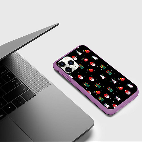 Чехол iPhone 11 Pro матовый Новогодний узор с крутым дедом / 3D-Фиолетовый – фото 3