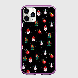Чехол iPhone 11 Pro матовый Новогодний узор с крутым дедом, цвет: 3D-фиолетовый