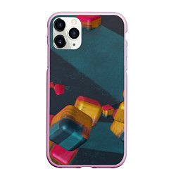 Чехол iPhone 11 Pro матовый Множество абстрактных кубиков, цвет: 3D-розовый