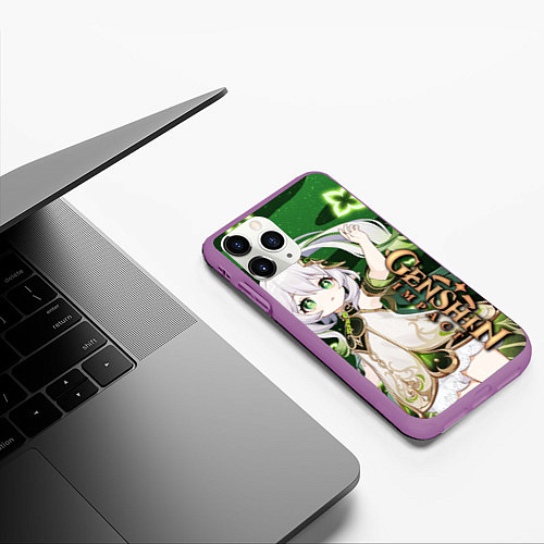 Чехол iPhone 11 Pro матовый Нахида: Дендро Архонт / 3D-Фиолетовый – фото 3