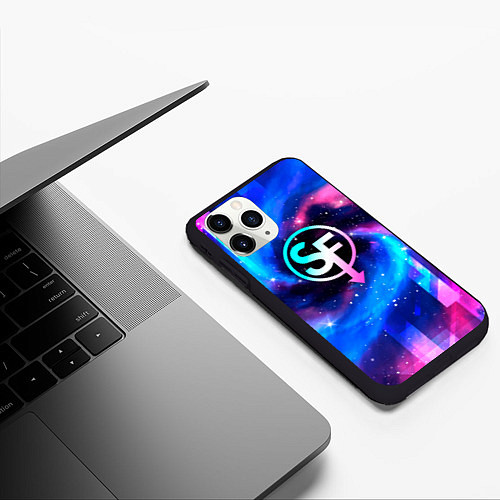 Чехол iPhone 11 Pro матовый Sally Face неоновый космос / 3D-Черный – фото 3