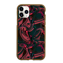 Чехол iPhone 11 Pro матовый Красно -зеленый темный абстрактный узор с разводам, цвет: 3D-коричневый