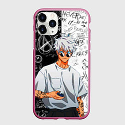 Чехол iPhone 11 Pro матовый Сатору Годжо в очках - магическая битва, цвет: 3D-малиновый
