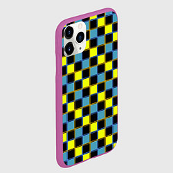Чехол iPhone 11 Pro матовый Желто-синий клетчатый яркий неоновый узор, цвет: 3D-фиолетовый — фото 2