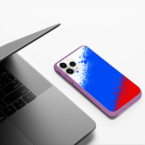 Чехол iPhone 11 Pro матовый Флаг России - триколор / 3D-Фиолетовый – фото 3