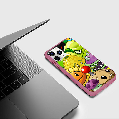 Чехол iPhone 11 Pro матовый Растения против зомби / 3D-Малиновый – фото 3