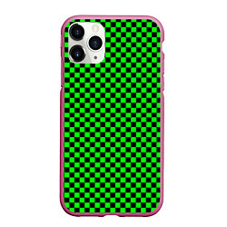 Чехол iPhone 11 Pro матовый Зелёная шахматка - паттерн, цвет: 3D-малиновый