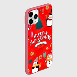 Чехол iPhone 11 Pro матовый Merry christmas art, цвет: 3D-малиновый — фото 2